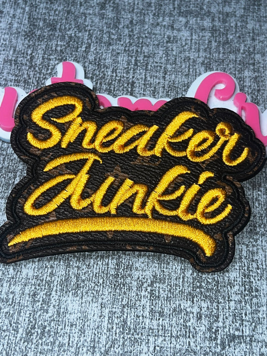 Sneaker Junkie Script Iron On Patch | Embroidered Statement Patch, Large Fashion Applique, Jacket Bag Hat DIY Patch