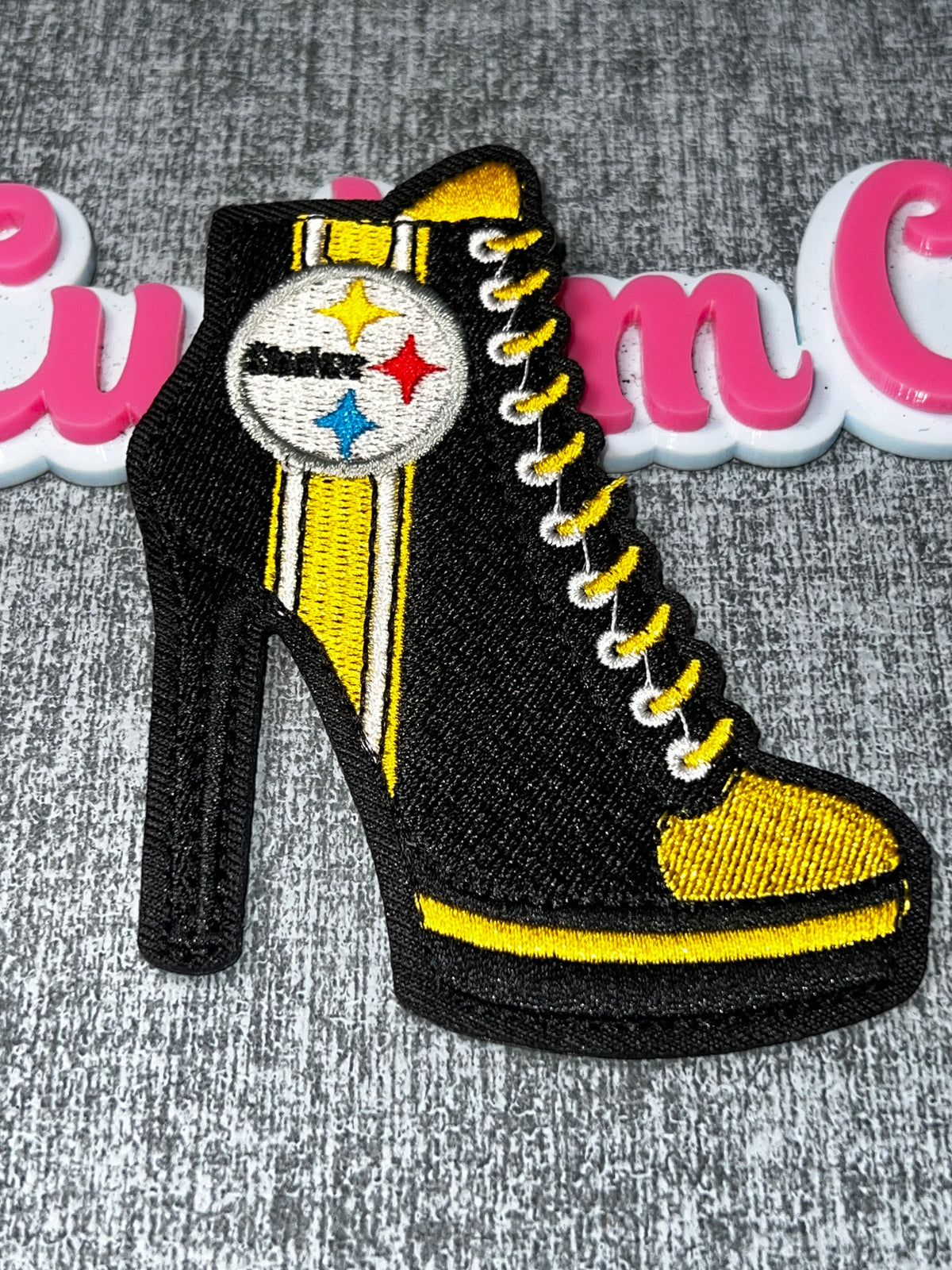 Black Gold High Heel Sneaker Boot Sports Patch – Embroidered Iron On Applique