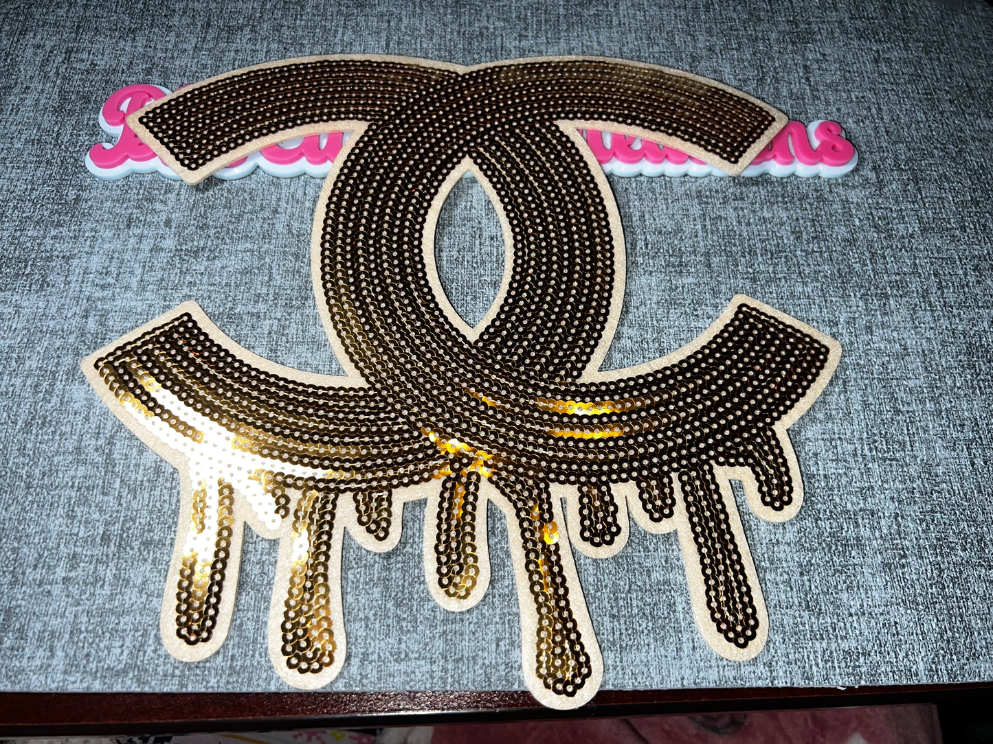 Gold Dripping Sequin Fashion Patch – Large Iron-On Patch