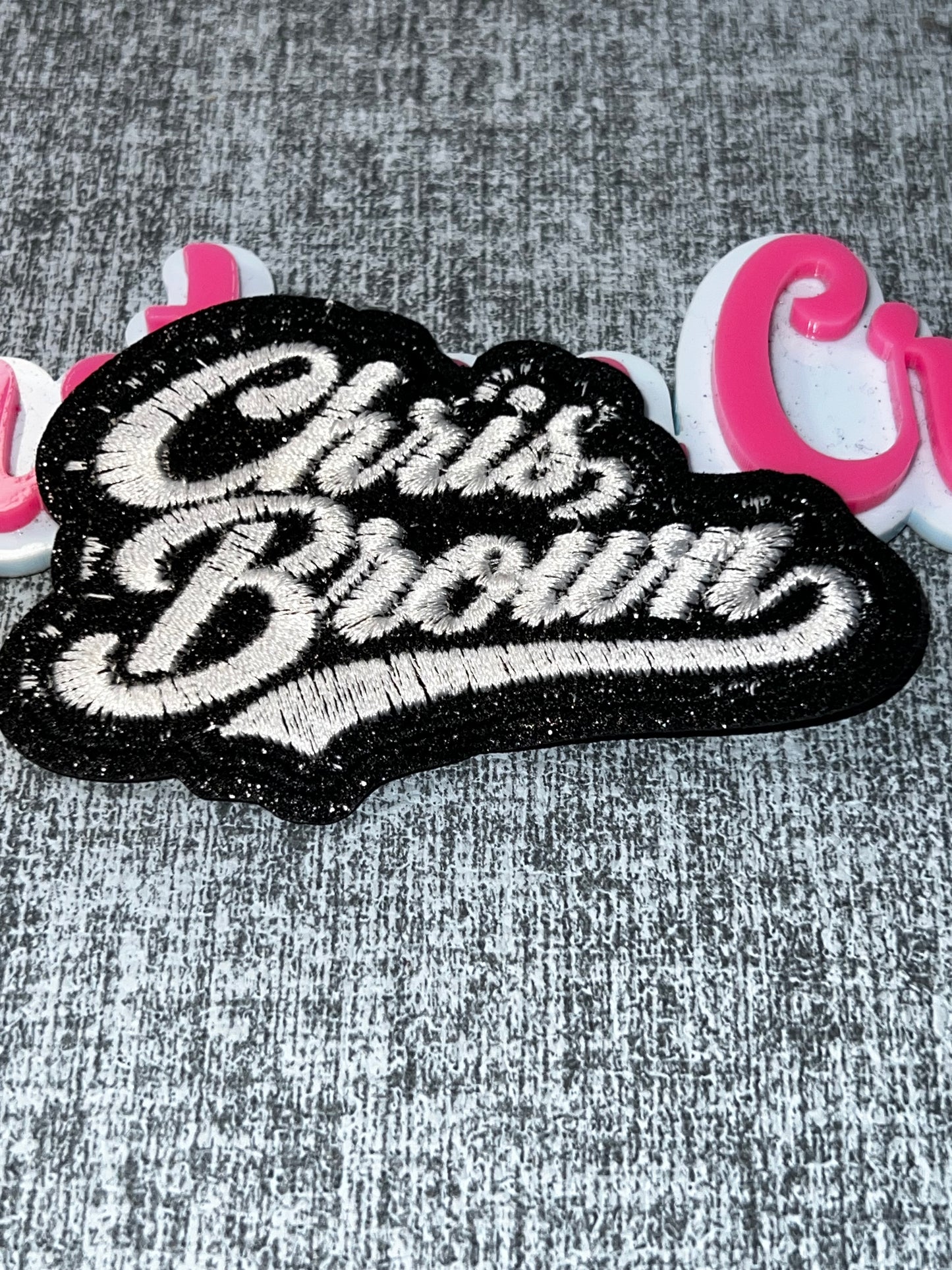 R&B Name Embroidered Iron-On Patch – Black Glitter Letter Patch