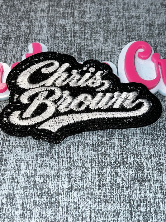 R&B Name Embroidered Iron-On Patch – Black Glitter Letter Patch