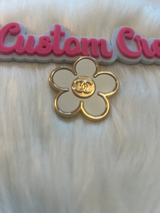 Gold White CC Brooch