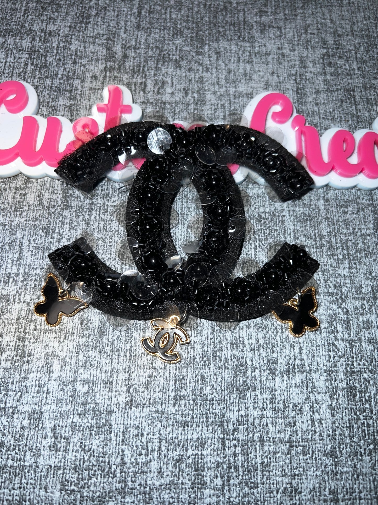Black Glam Style Patch Beaded Sequin Applique Sew-On Patch Designer Inspired Patch