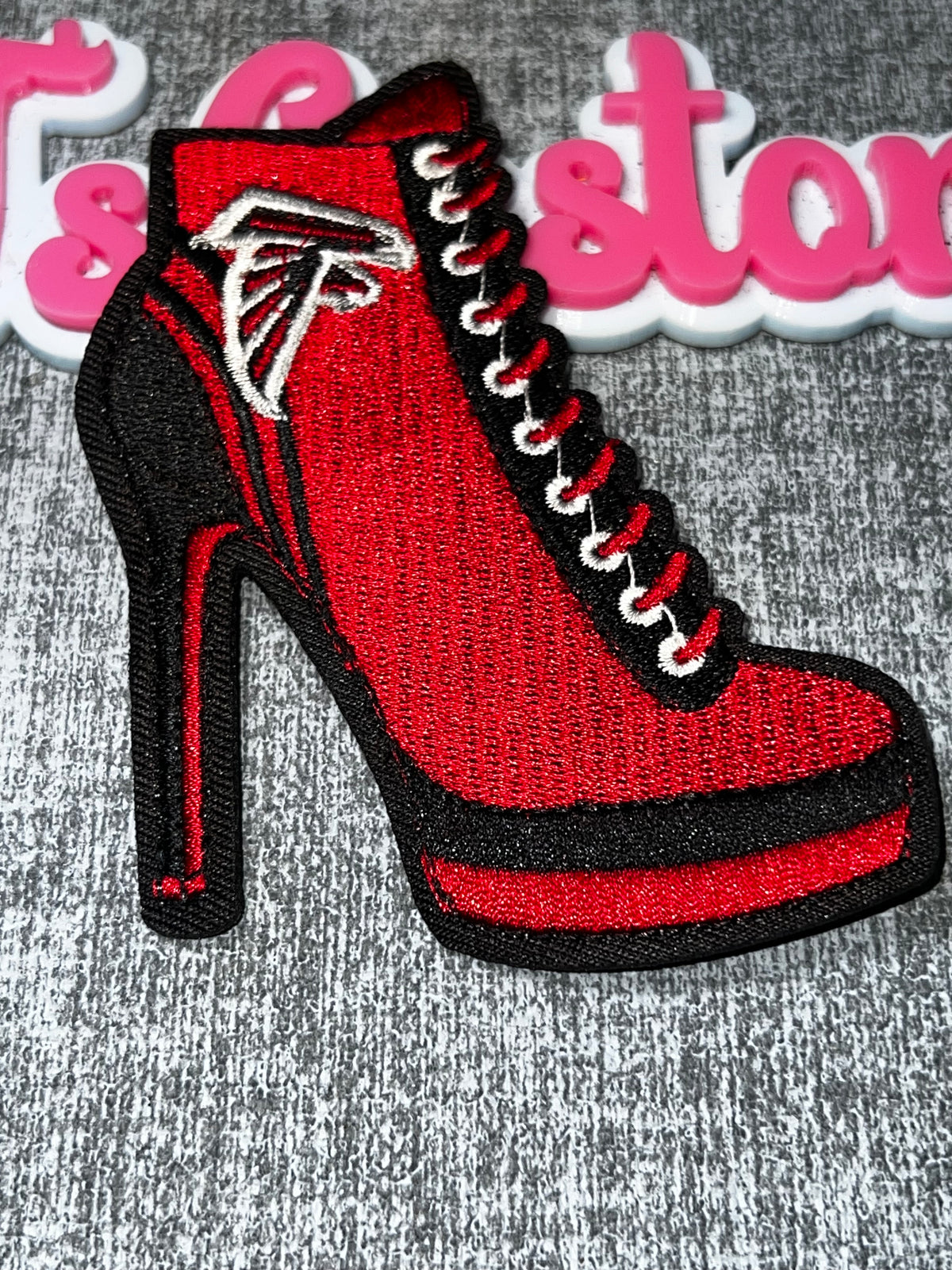 Red Black High Heel Sneaker Boot Sports Patch – Embroidered Iron On Applique