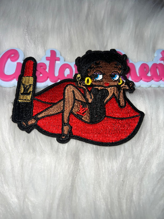 Red Lips & Lipstick LV Betty Girl Iron-On Patch