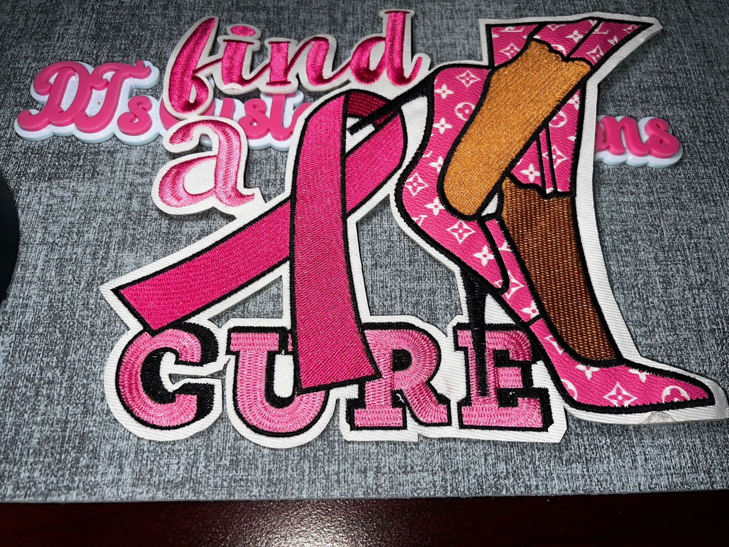 Find a Cure Breast Cancer Awareness High Heel Patch – Pink Ribbon Embroidered Iron On Applique