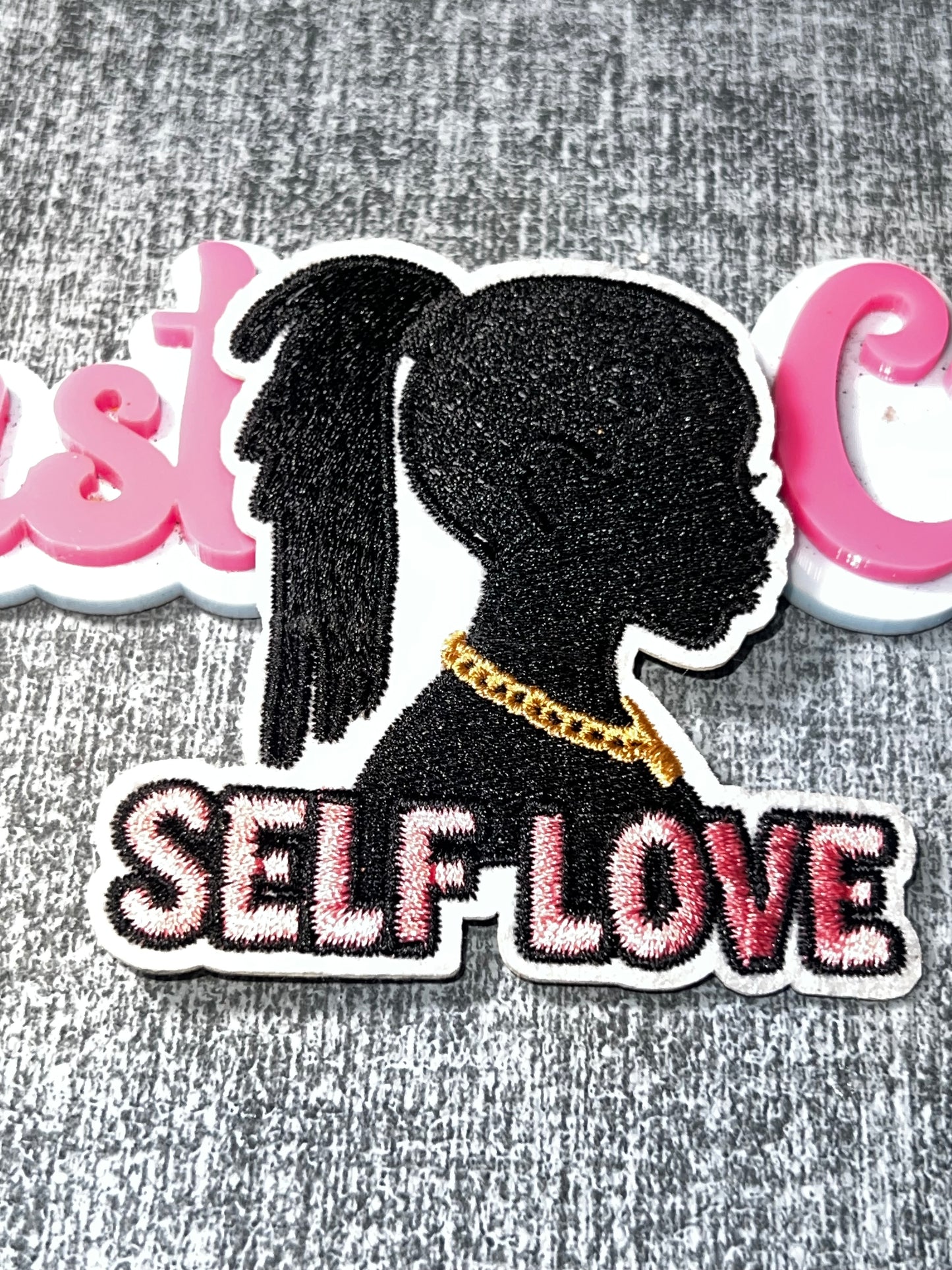 “Self Love” Woman Silhouette Embroidered Patch – Inspirational Iron On Applique