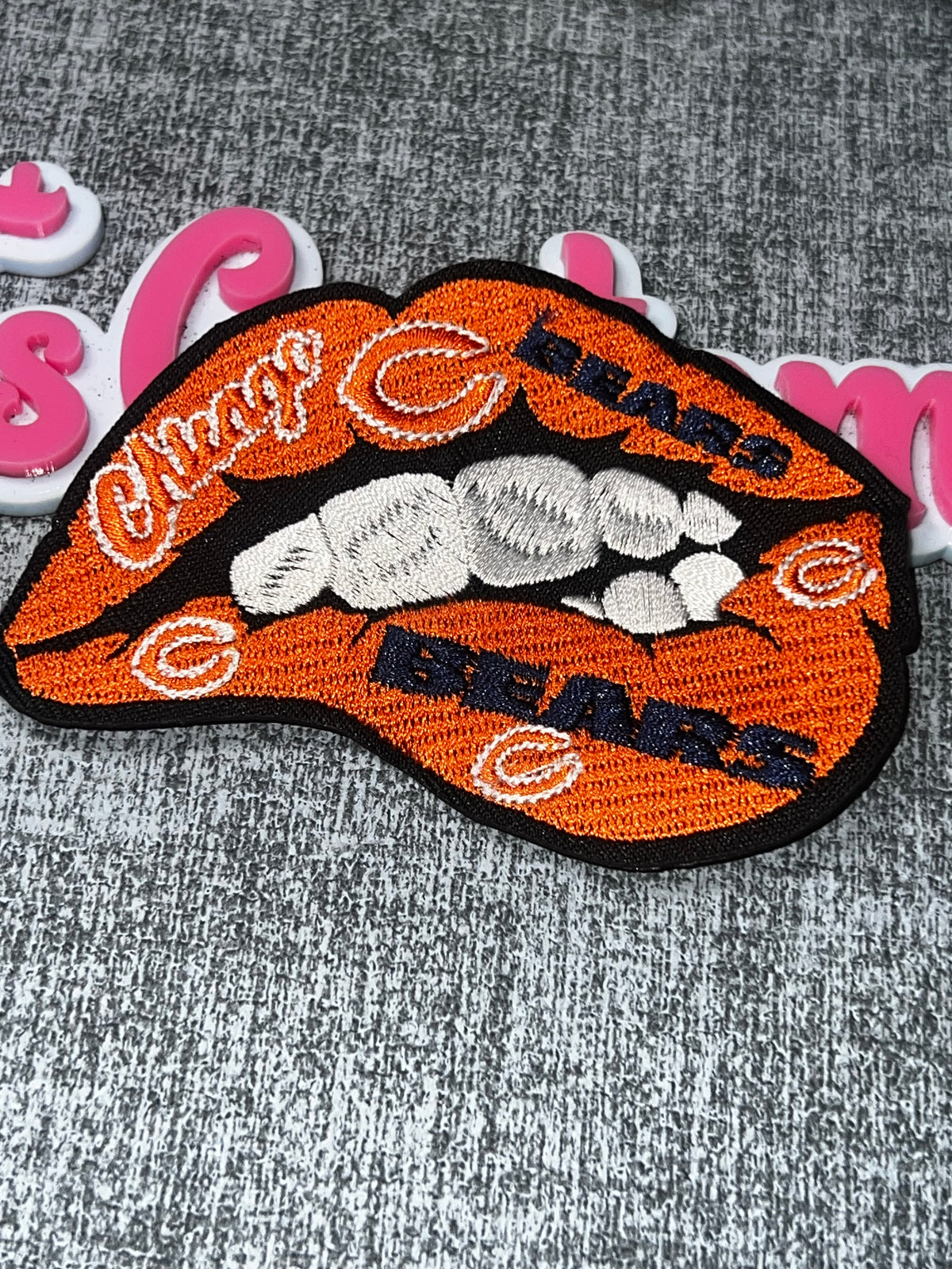 Orange Navy Sports Lips Patch – Embroidered Iron-On Applique