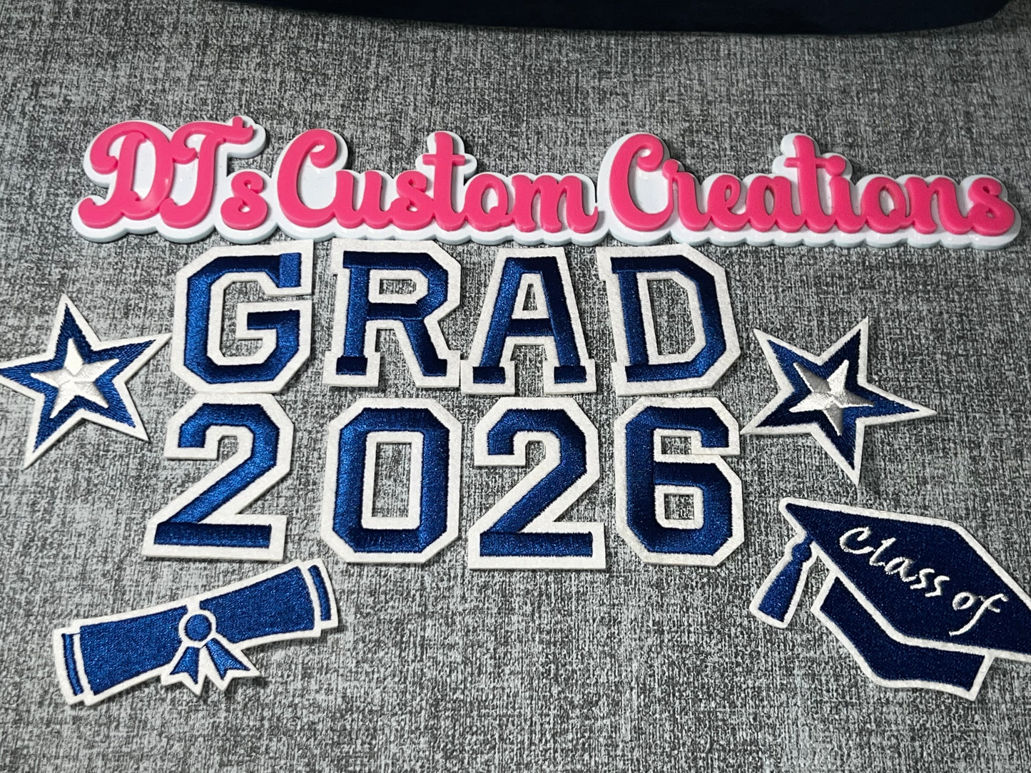 Grad 2026 Embroidered Patch Set – Graduation Iron On Applique Bundle, Cap Diploma Star Patches