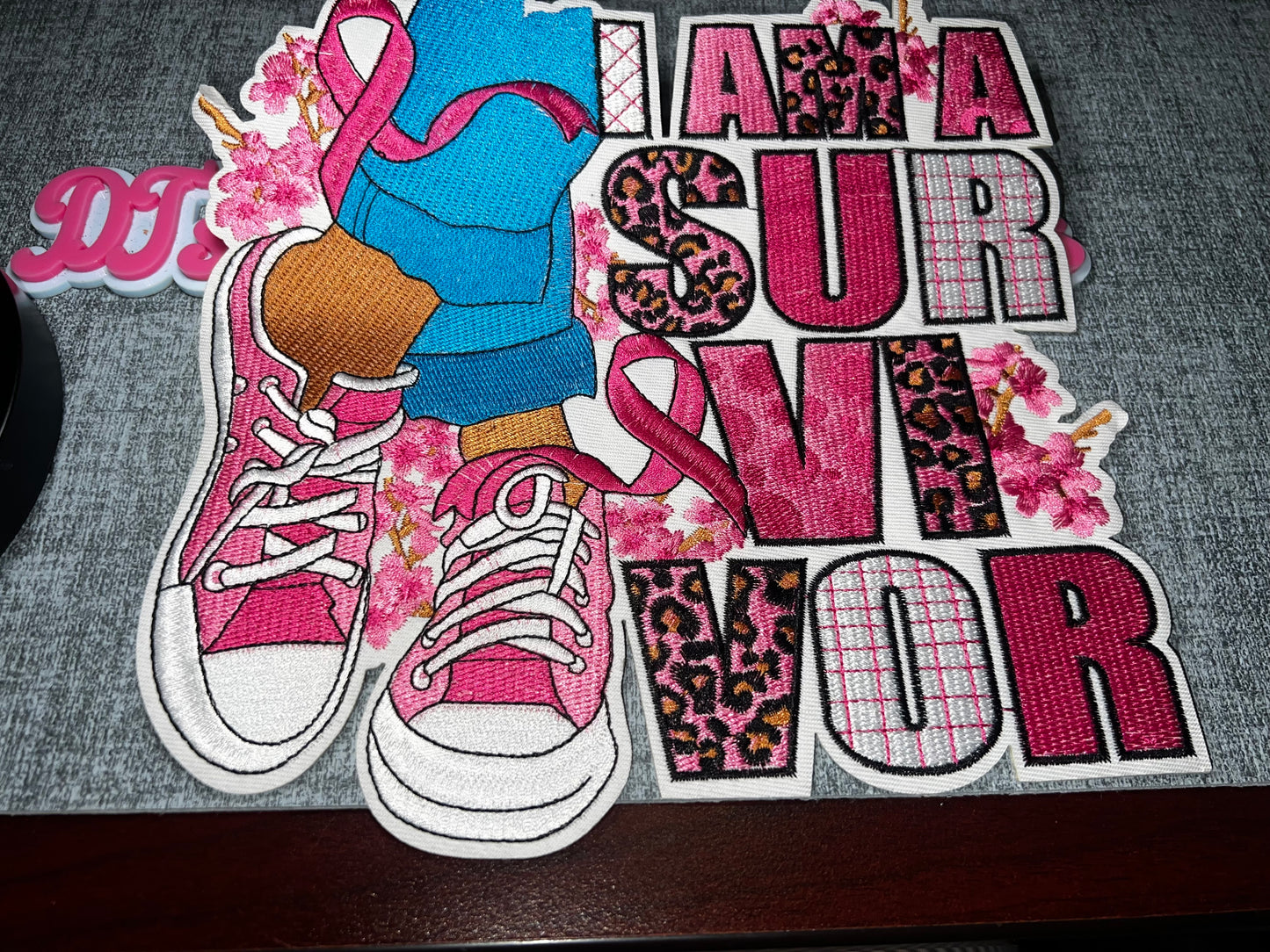 Large Mama Survivor Pink Sneaker Breast Cancer Awareness Patch – Oversized Embroidered Iron On Applique