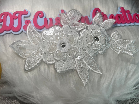 🤍 White Sequin Floral Appliqué