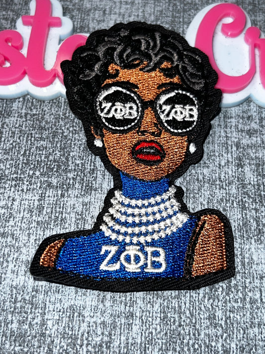 Blue Glam Girl Embroidered Patch – Sorority Style Applique Zeta