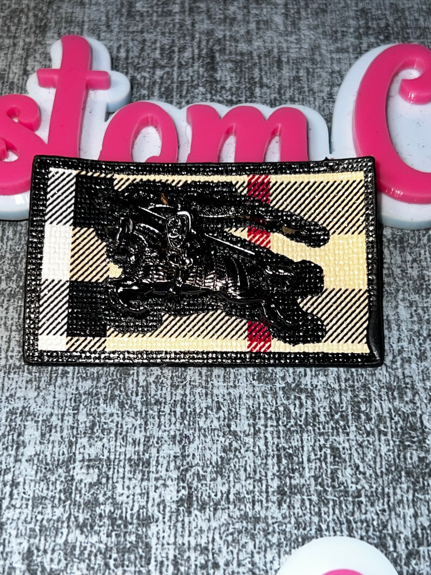 Plaid Horse Rectangle Patch Tag – Faux Leather Fashion Applique
