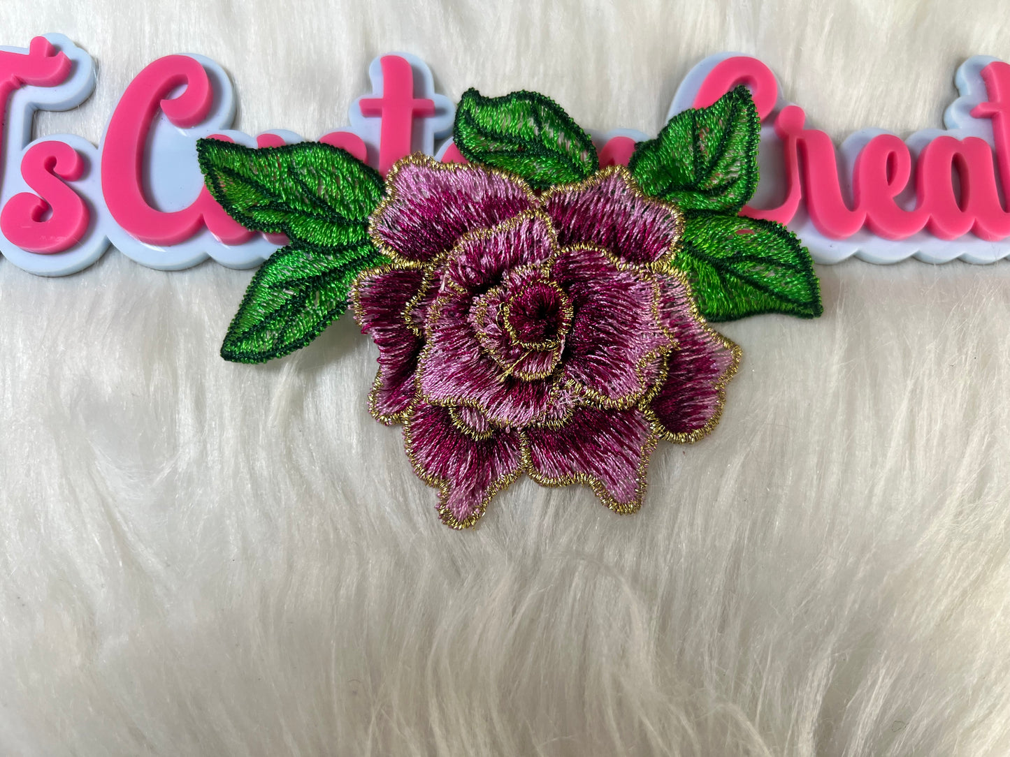 🌸 Wine Rose Patch with Gold Trim