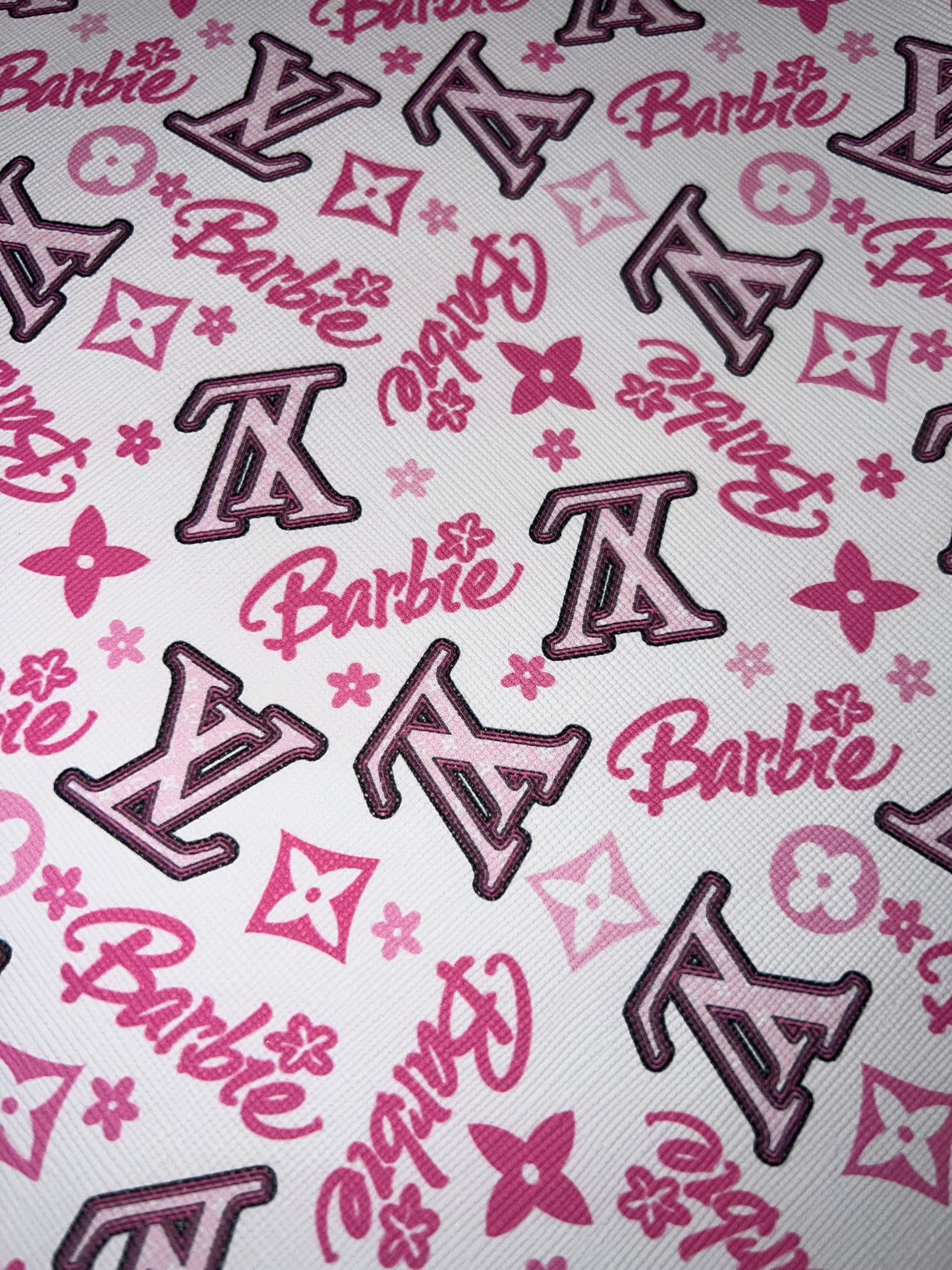 White & Pink Doll Mix Monogram Style Faux Leather Sheet – 9x12