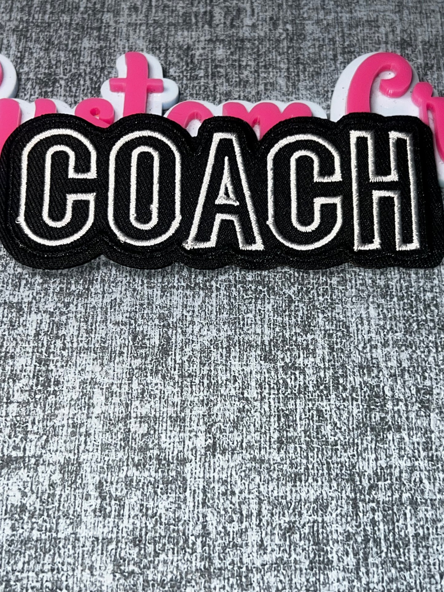 Script Embroidered Iron-On Patch – Black Decorative Applique