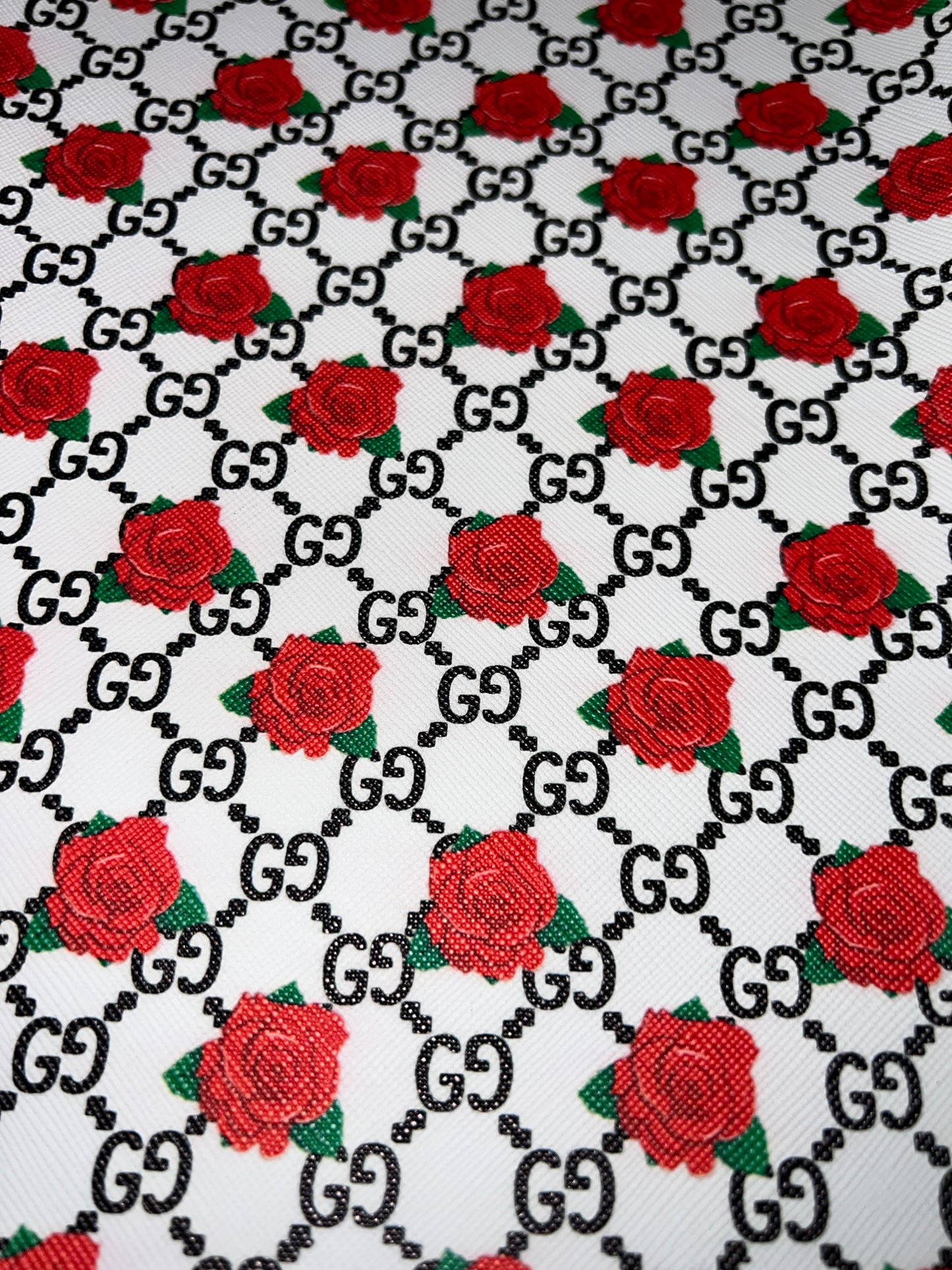 🌹 Rose Pattern Faux Leather Sheet (White Base)