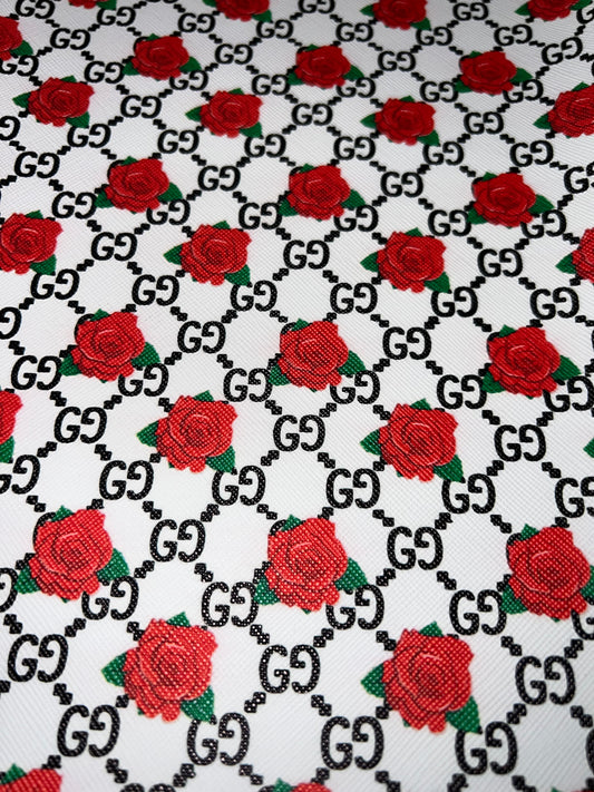🌹 Rose Pattern Faux Leather Sheet (White Base)