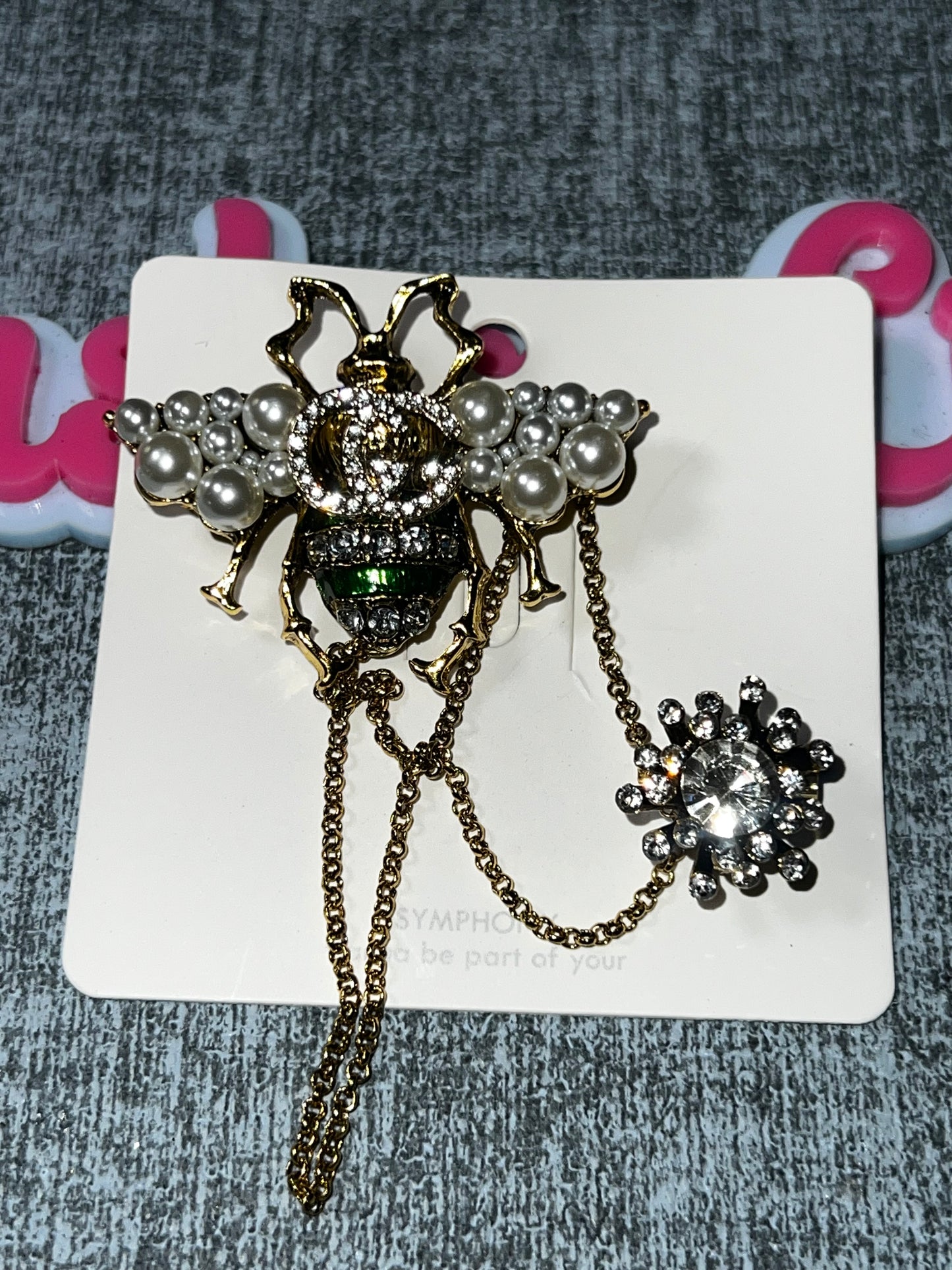 Pearl Bee Brooch Pin – Rhinestone Statement Fashion Brooch – Approx. 2x3 Inches