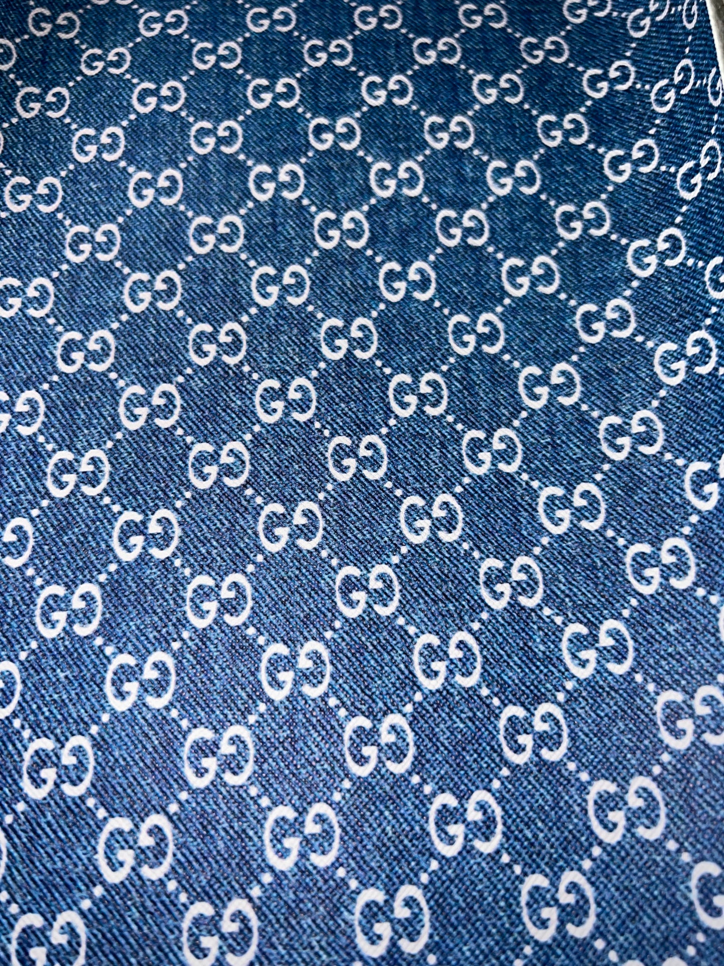 Blue White Interlocking Pattern Faux Leather Sheet | Printed Craft Material