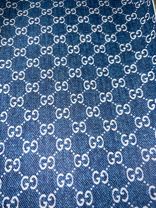 Blue White Interlocking Pattern Faux Leather Sheet | Printed Craft Material