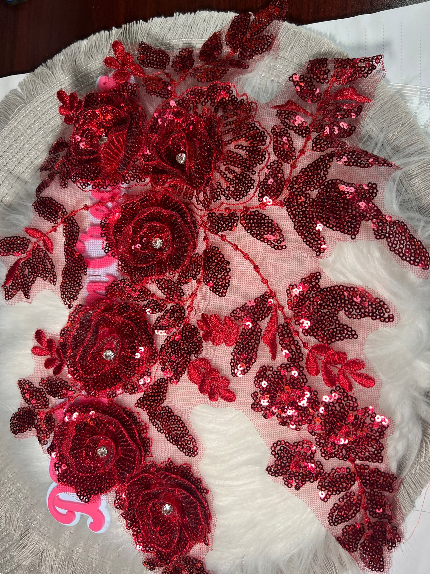 ❤️ Red 3D Floral Sequin Appliqué