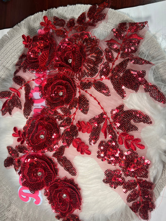 ❤️ Red 3D Floral Sequin Appliqué
