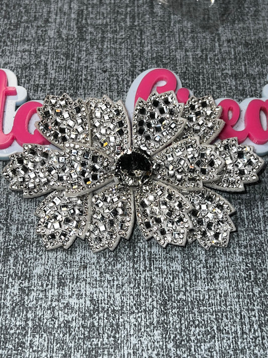Silver Rhinestone Flower Applique – Crystal Floral Embellishment Patch