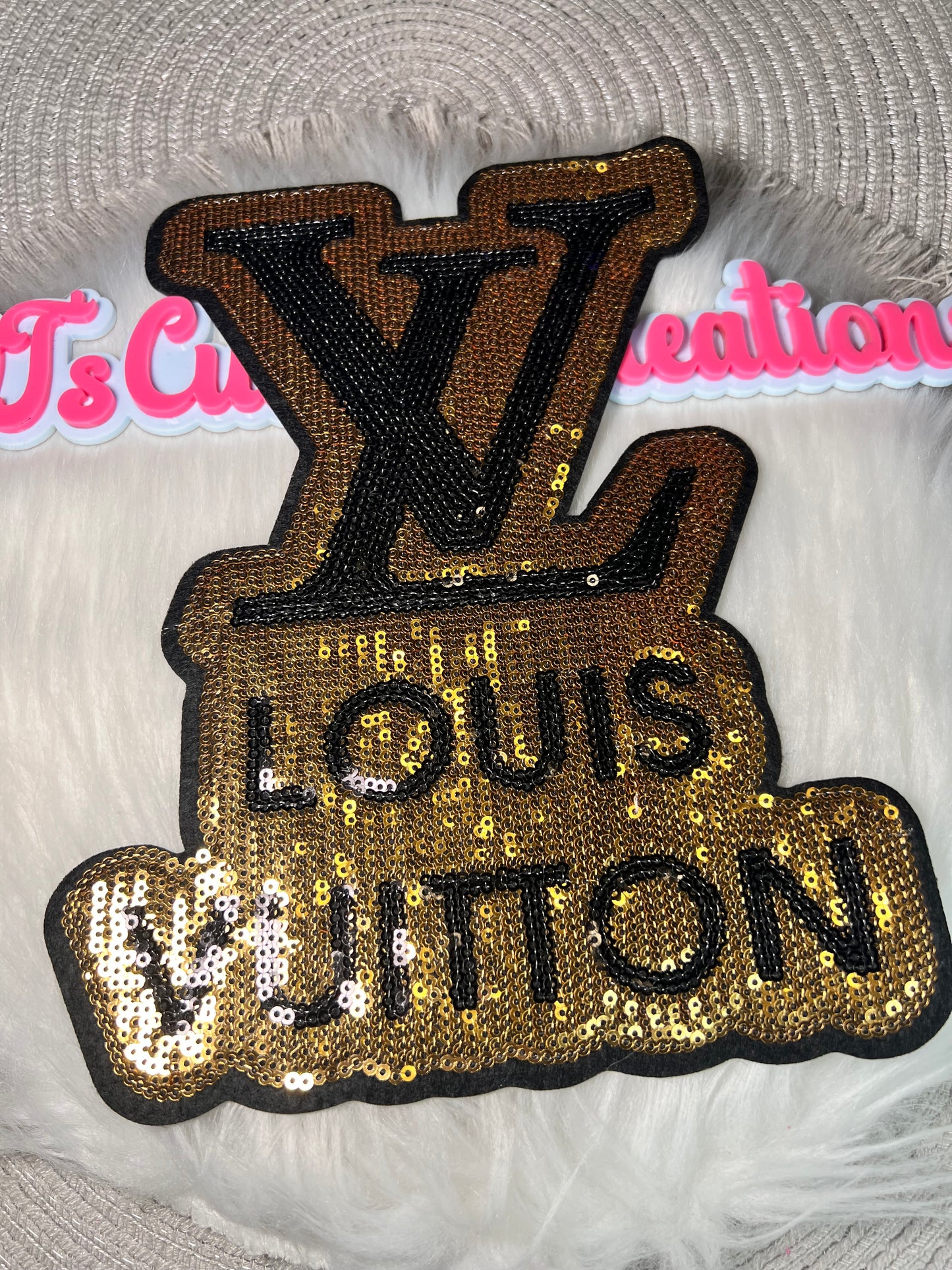 ✨ Gold Sequin LV Iron-On Patch