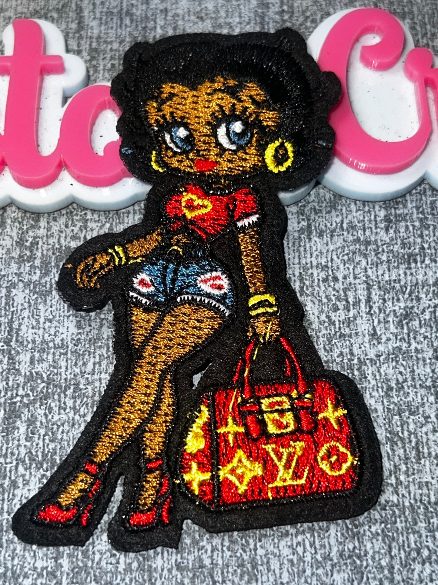 Fashion Doll Embroidered Iron-On Patch with Designer Style Handbag – Glam Applique