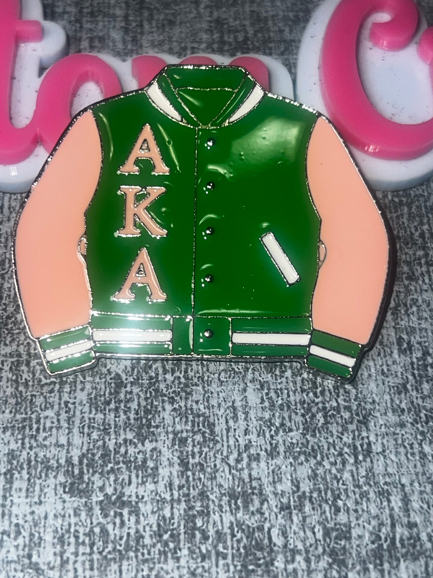 Green Pink Cream Greek Letter Varsity Jacket Brooch Pin | Enamel Letter Jacket Fashion Accessory AKA colors