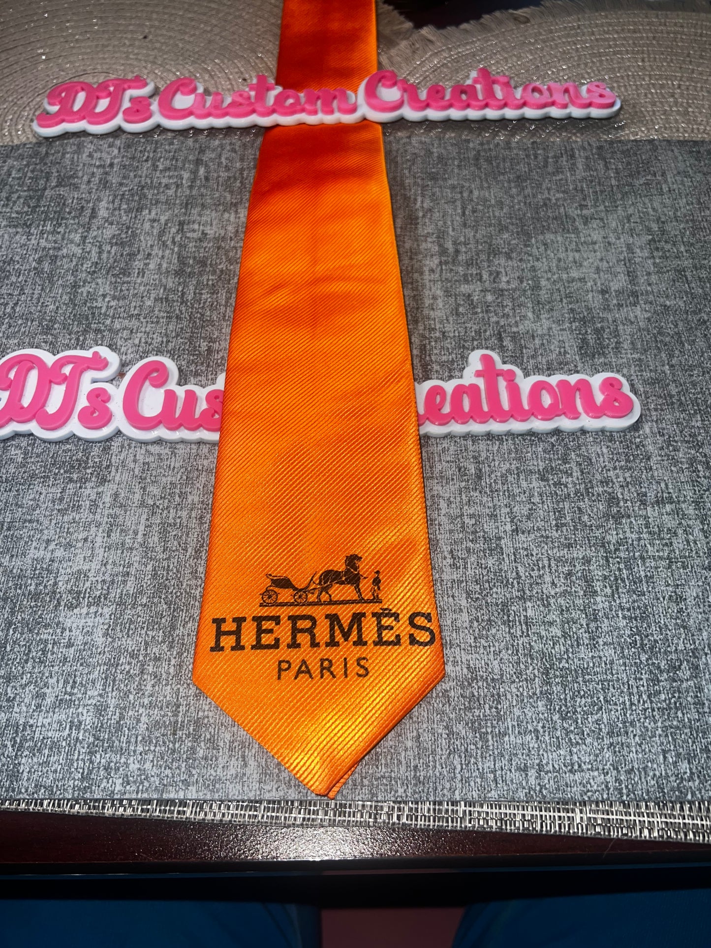 Orange Luxe Emblem Statement Tie – Graphic Fashion Wide Tie