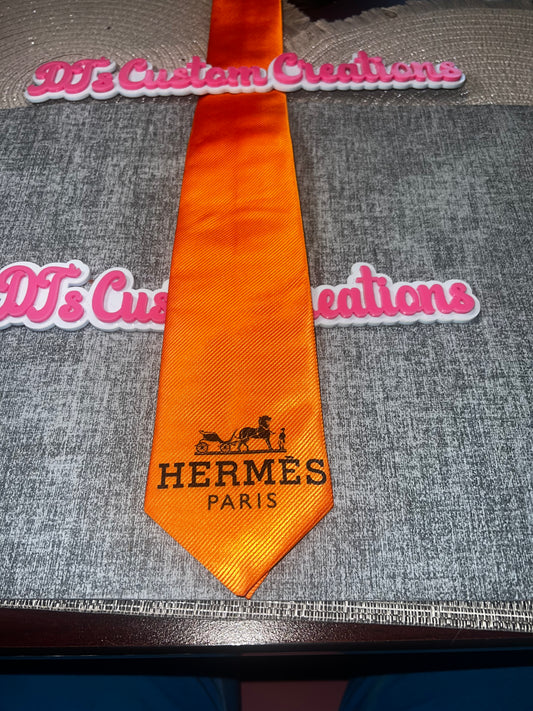 Orange Luxe Emblem Statement Tie – Graphic Fashion Wide Tie