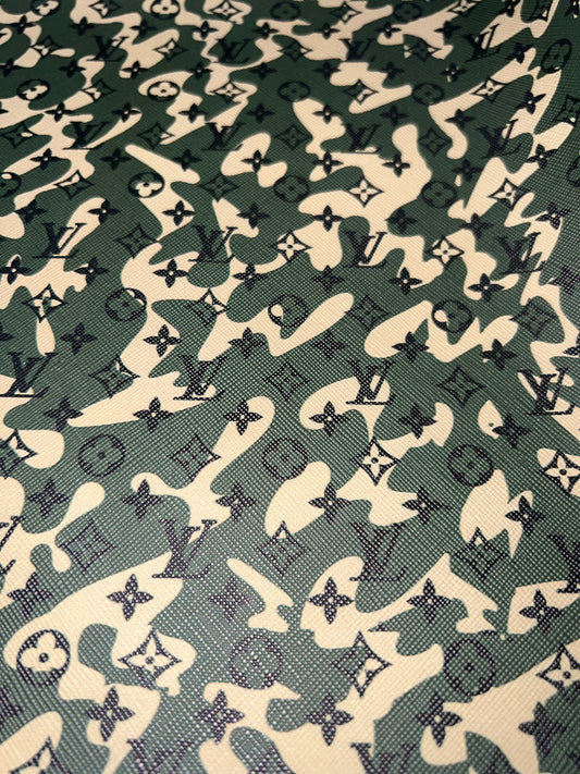 Green Camo Monogram Style Faux Leather Sheet – 9x12