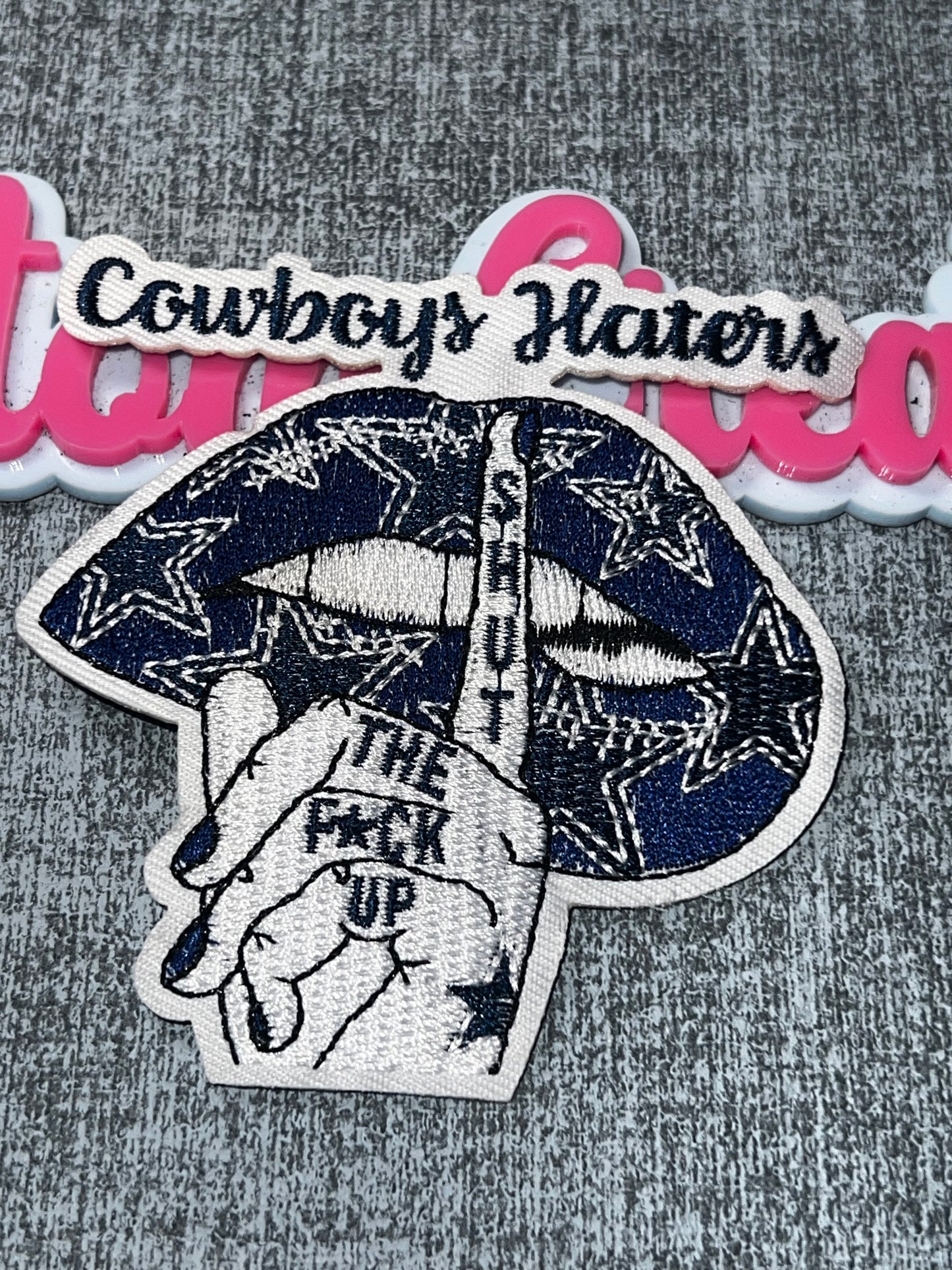 Haters Hand Gesture Embroidered Iron-On Patch | Bold Lips and Statement Appliqué