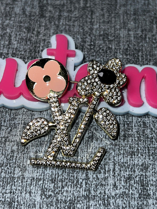 Crystal Floral Letter Fashion Brooch Pin | Blush Pink Statement Brooch