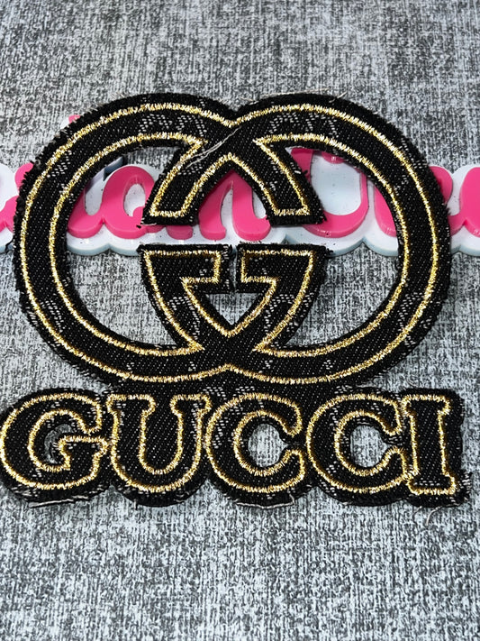 Double Denim Embroidered Fashion Patch – Black Gold Applique for Jackets, Bags & Hats