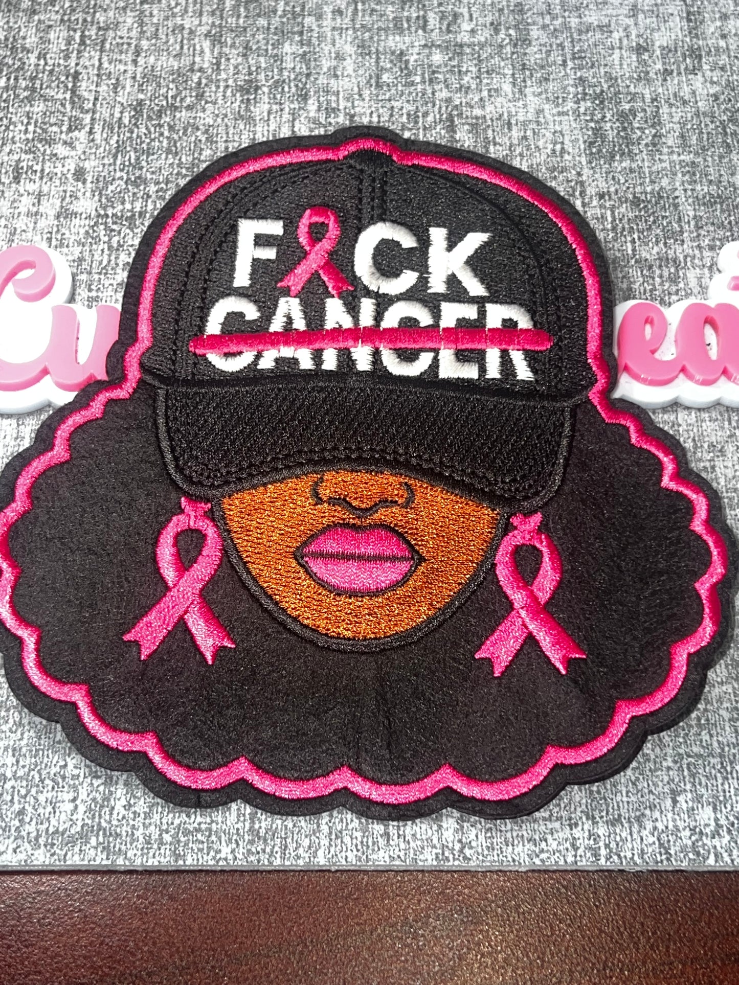 F*ck Cancer Black Hat Woman Breast Cancer Awareness Patch – Embroidered Iron On Applique Medium