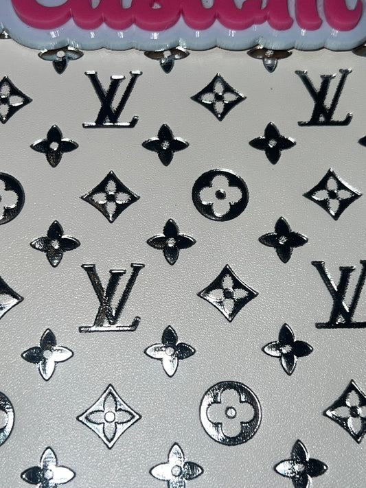 White & Silver Classic Icon Faux Leather Sheet – 9x12