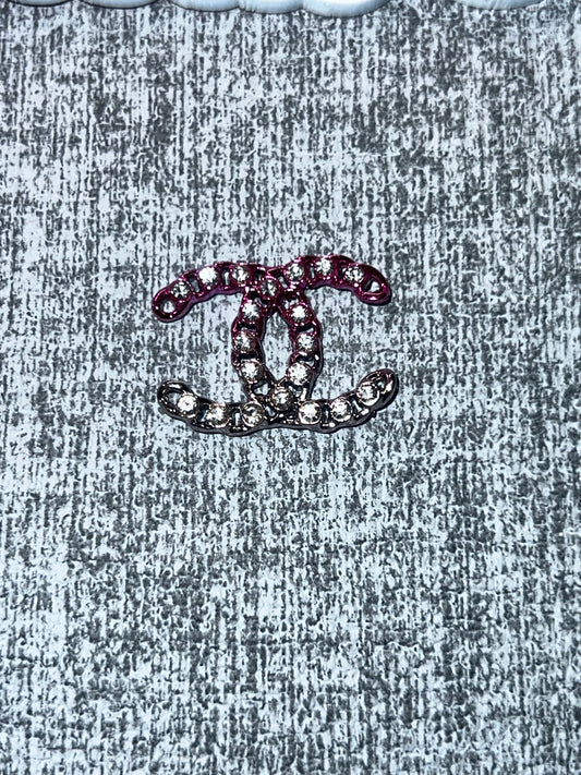 Burgundy/ Grape Rhinestone Double C Charm – Luxe Statement Flat Back Metal Charm