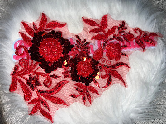 Red Sequin Floral Appliqué Patch