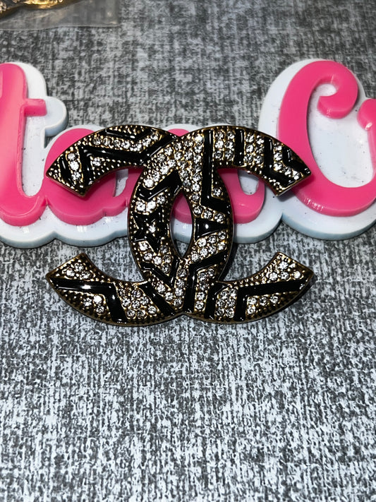 Glam Rhinestone Fashion Brooch – Black & Gold Statement Pin