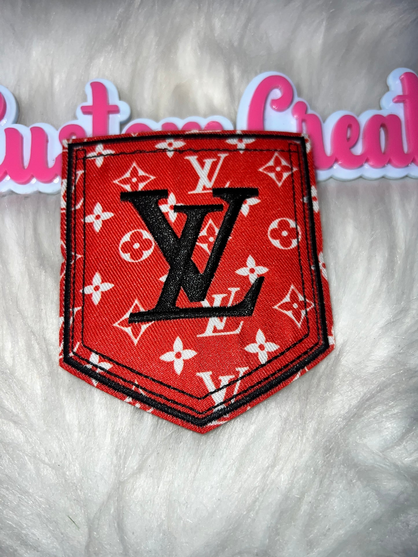 Red Luxe Monogram Pocket Patch