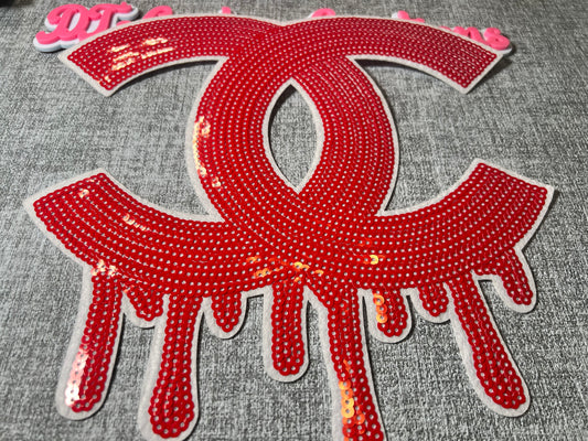 Luxury Inspired Red Drip Sequin Patch – Oversized Statement Piece