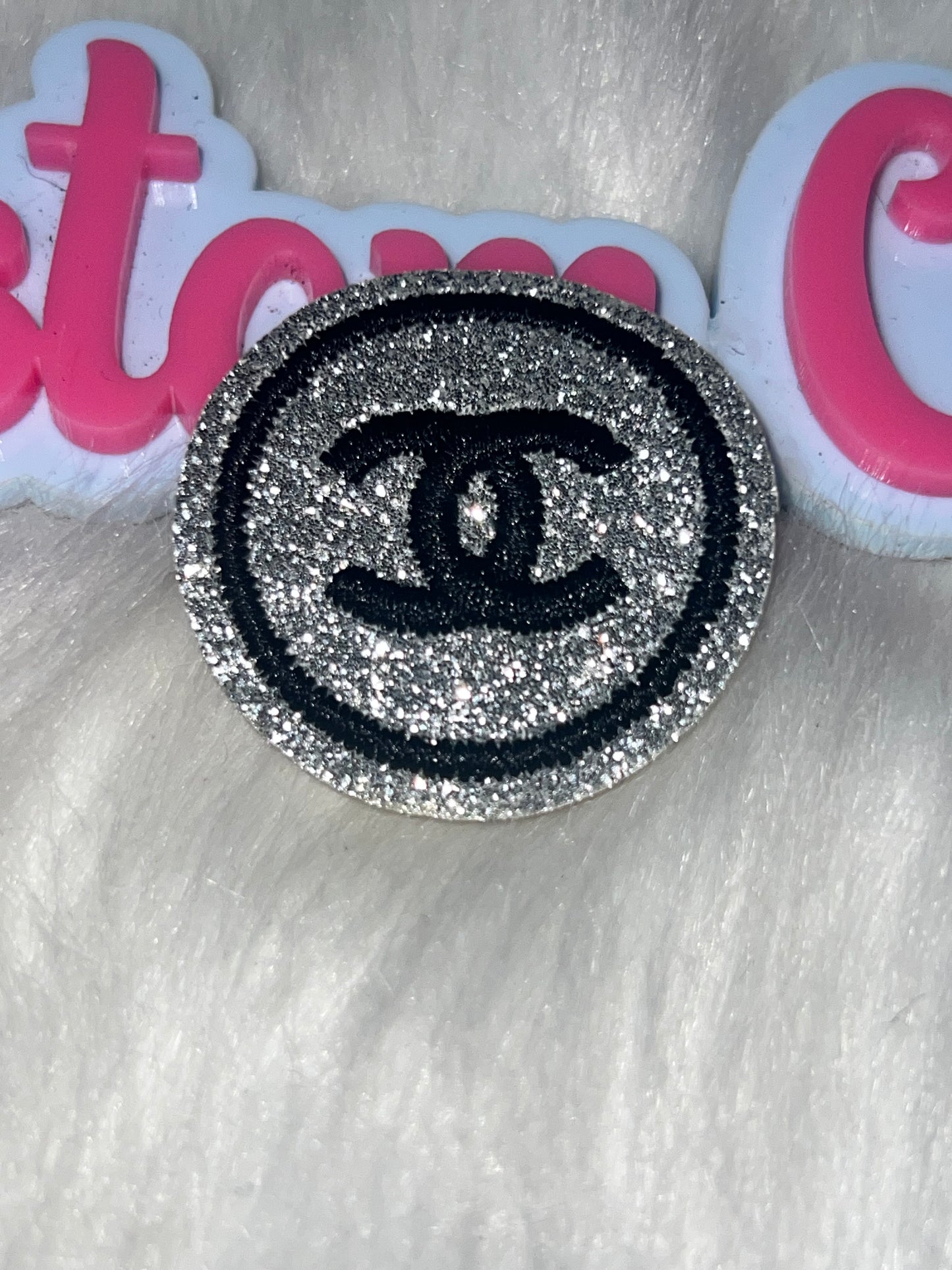 Glitter Silver Chanel-Inspired Patch (Black Stitch)