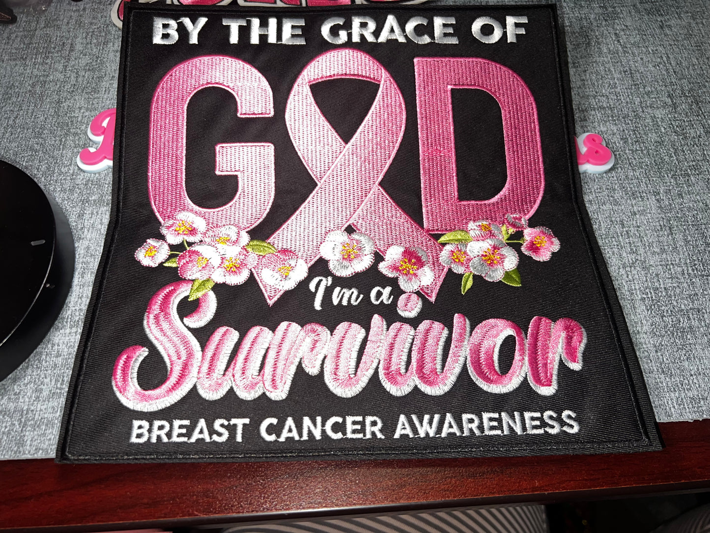 By the Grace of God Breast Cancer Survivor Patch – Pink Ribbon Embroidered Iron On Applique