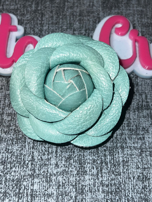Title:
Mint Faux Leather Flower Brooch – Handmade Flower Leather Flower Pin, Hat Accessory, Bag Charm