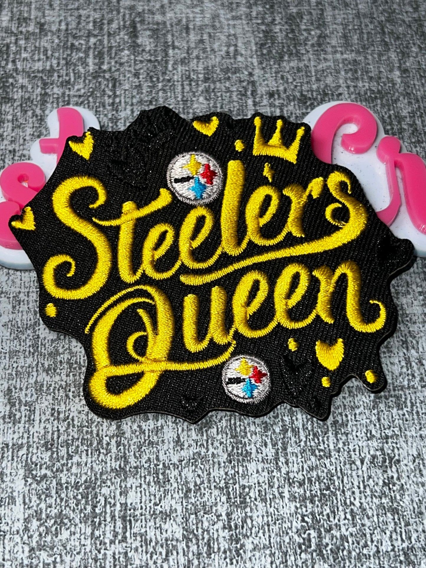 Queen Embroidered Patch – Black & Yellow Football Iron On Applique
