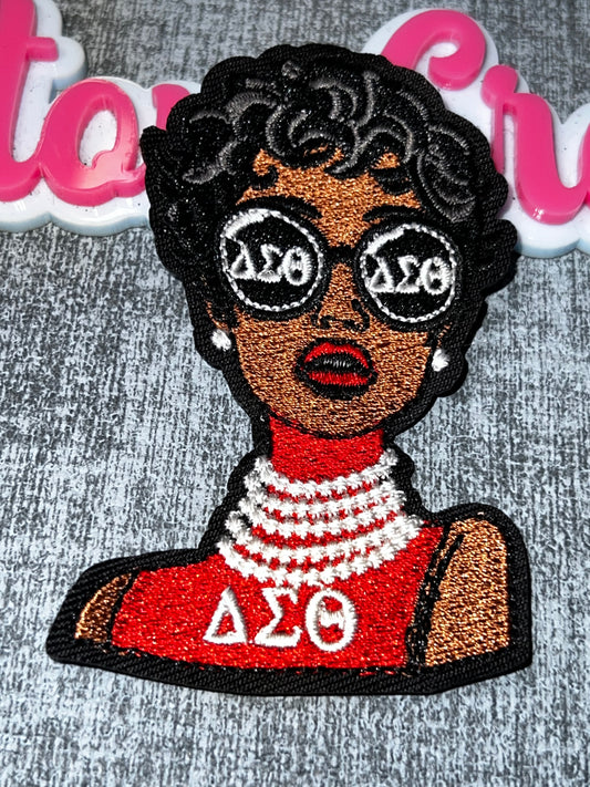 Red Glam Girl Embroidered Patch – Sorority Style Applique Delta