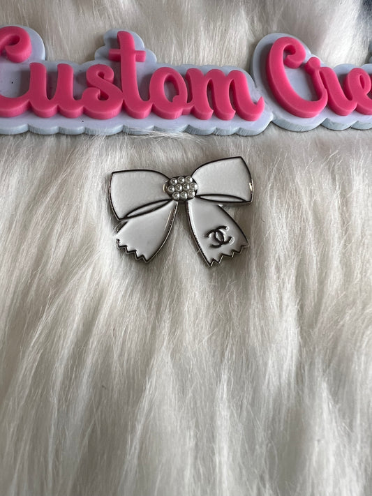 Silver White Bow Brooch
